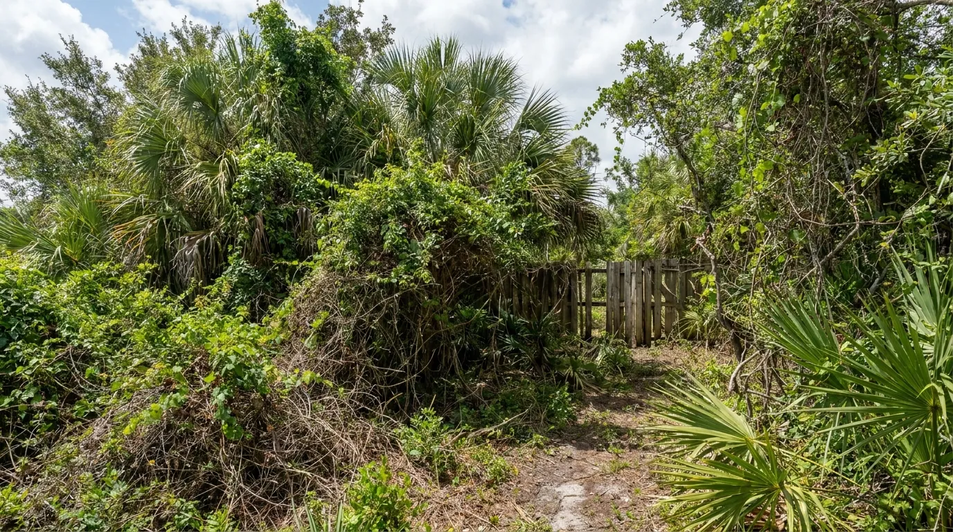 Overgrown Tamarac lot before brush clearing